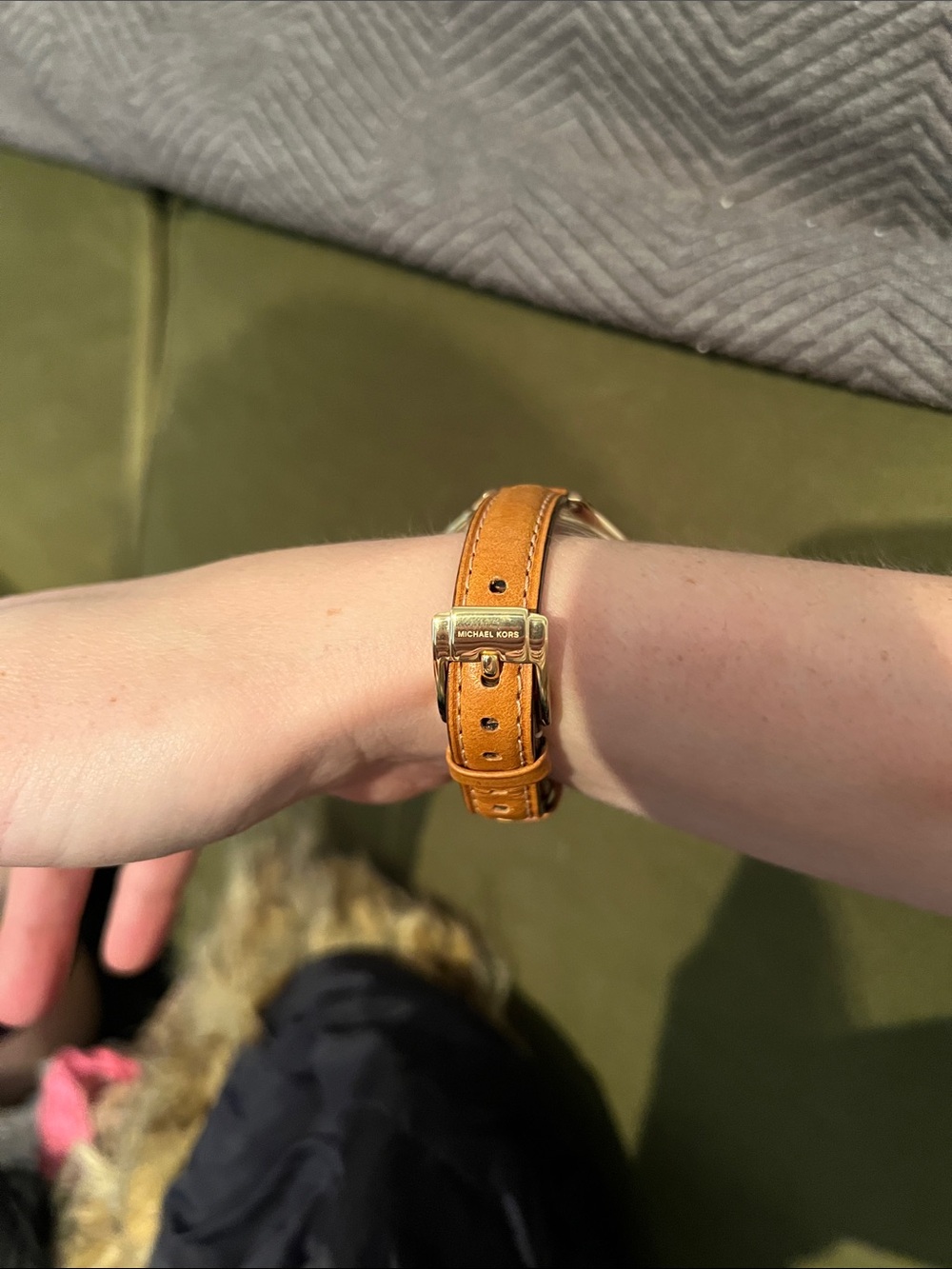 Michael Kors Gold-Tone Watch with Tan Leather Strap and MK Logo Dial - Picture 2 of 6